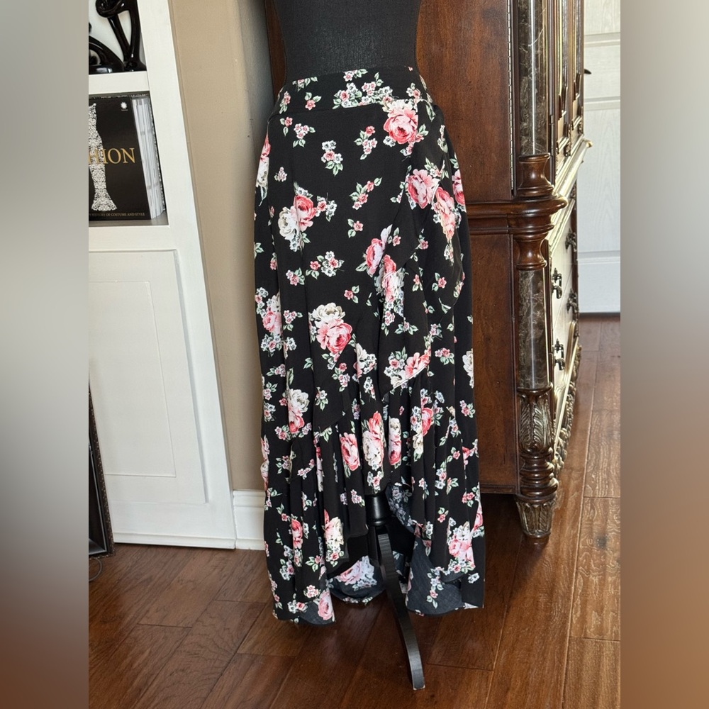 Torrid Black Floral Faux Wrap Skirt